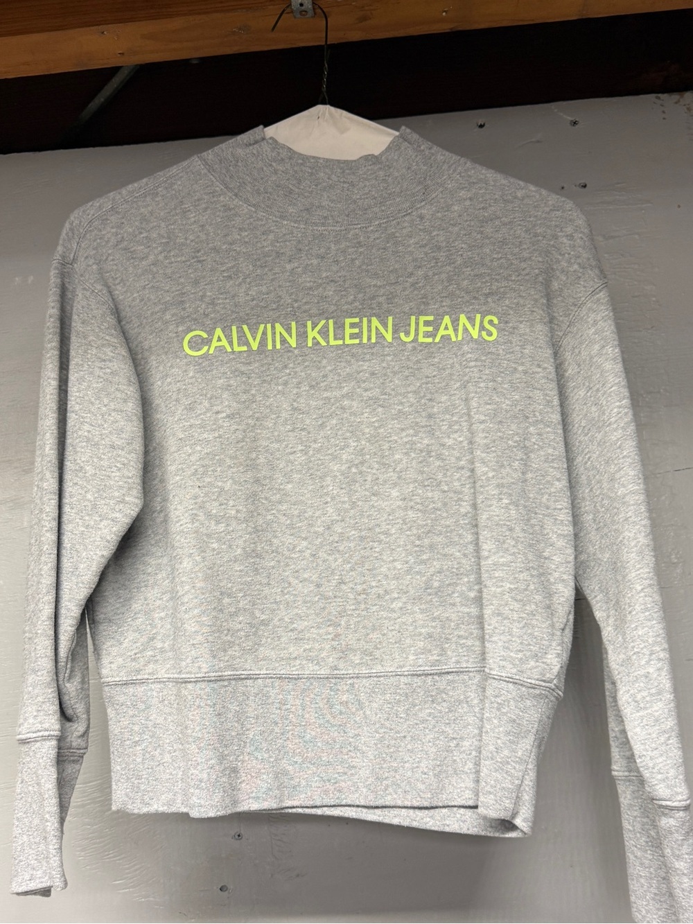 Calvin Klein Jeans Light Gray Crewneck with Neon Yellow Logo